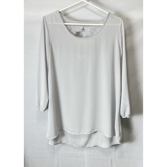 Charming Charlie Womens L Gray Embroidered Laced Open Back Top - Picture 1 of 9